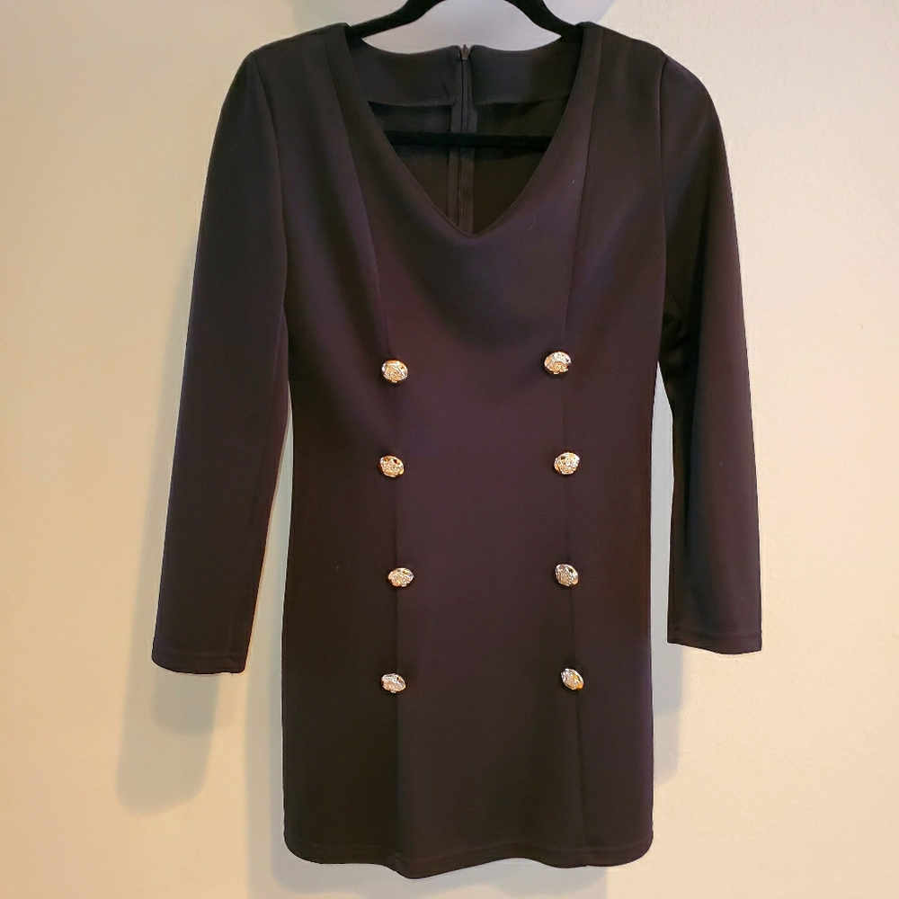 Gorgeous Black Blazer Dress W/Gold Buttons